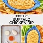 Copycat Hooters Buffalo chicken dip and the ingredients to make it.