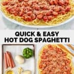 Hot dog spaghetti and the ingredients to make it.
