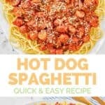 Hot dog spaghetti on a large platter.