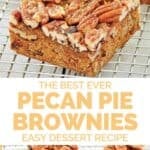 Pecan pie brownies on a wire cooling rack.