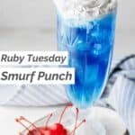 Copycat Ruby Tuesday Smurf Punch and a bowl of cherries next to it.