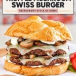 Copycat Smashburger Truffle Mushroom Swiss Burger on a wooden board.