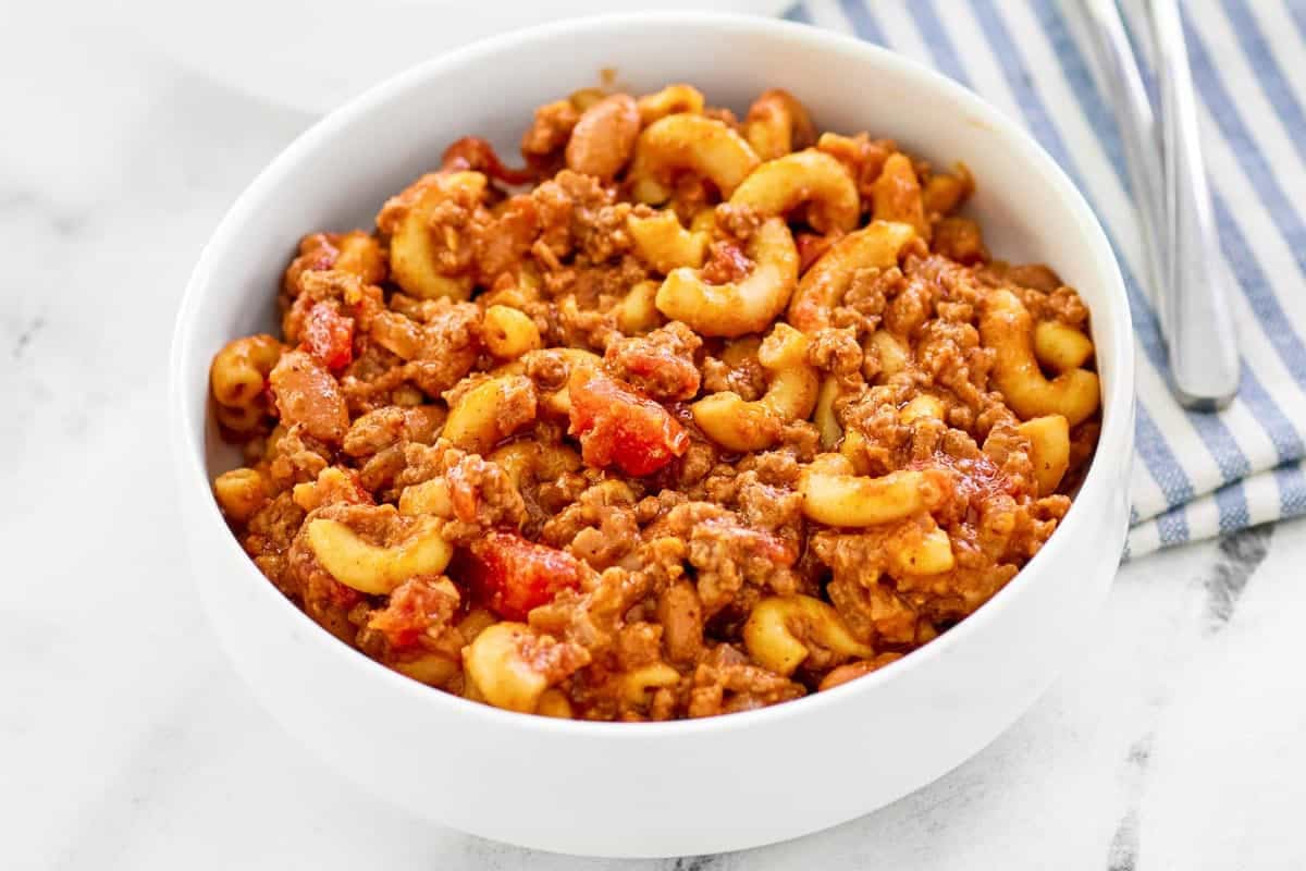Cheesy beef chili macaroni dish.