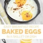 Baked eggs in small cast iron skillets.