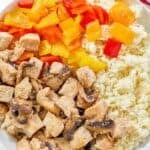 Copycat Benihana hibachi chicken served with vegetables and rice.