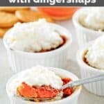 Copycat Cracker Barrel pumpkin custard with whipped cream on top in ramekins served with gingersnaps.
