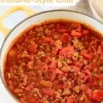 Homemade Indiana-style chili in a large pot.