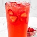 Copycat Starbucks strawberry watermelon refresher with fresh strawberries.