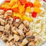 Japanese hibachi-style chicken served with rice and vegetables.