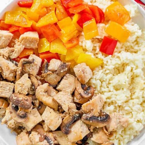 Japanese hibachi-style chicken served with rice and vegetables.